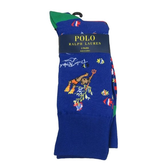 Polo Ralph Lauren Other - Polo Ralph Lauren Bearwaiian Bear Socks Mens Size 6-13 Denim Blue Red 2-Pack NEW